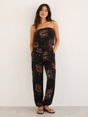 ARITZIA TALULA Strapless Black Floral Jumpsuit SMALL